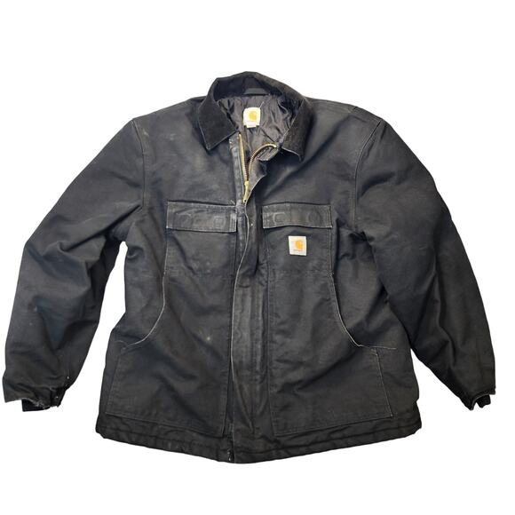 Carhartt Mens Coat Extra Large Black Duck Canvas Quilt Lined Work Chores Grunge - Picture 1 of 12